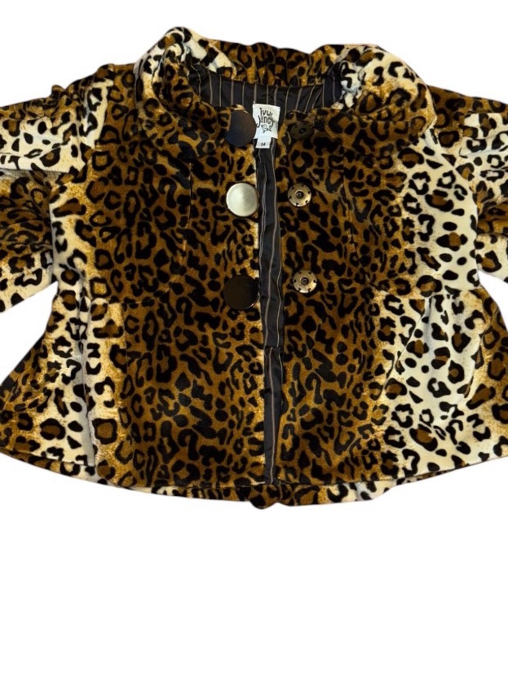 Ivy Jane Leopard Print Faux Fur Cropped Jacket Statement Button Y2K Vintage M